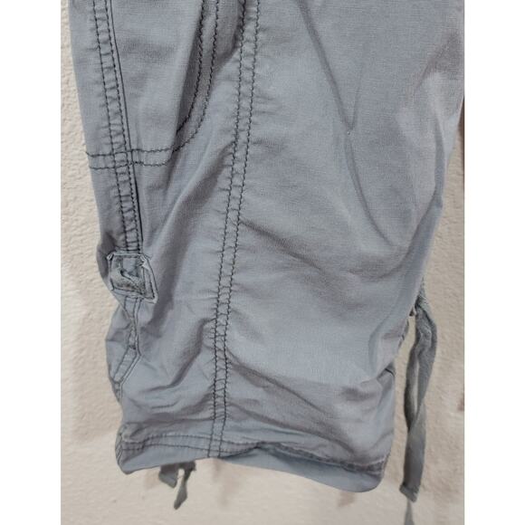 Decree Gray Drawstring Waist Capri Pants 0 Roll Tab Tie Legs Pockets Lightweight - Picture 6 of 7